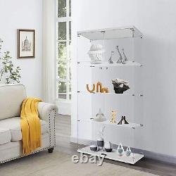 1/2 Door Glass Display Cabinet 4 Shelves with Door, Floor Standing Curio Bookshelf