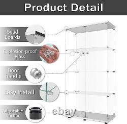 1/2 Door Glass Display Cabinet 4 Shelves with Door, Floor Standing Curio Bookshelf