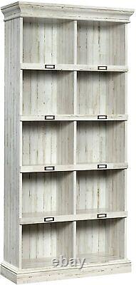 10-Cubby Shelf Library Bookcase Coastal Farmhouse Display Storage Rustic White
