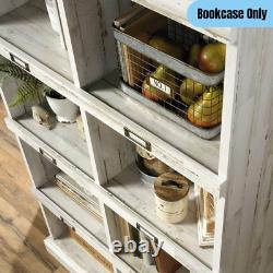 10-Cubby Shelf Library Bookcase Coastal Farmhouse Display Storage Rustic White