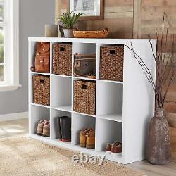 12 Cube Storage Organizer Bookcase Display Bookshelf Shelving Office Wood White