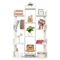 12-Shelf Bookcase Tree Bookshelf Book Rack Display Shelf Storage Organizer White