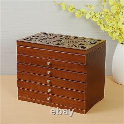 2/4/6 Layers Large Retro Wooden Jewellery Box Cabinet Storage Display