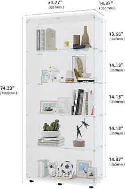 2 Door Glass Display Casewith5 Shelves, Floor Stand Glass Bookshelf for Office, Home