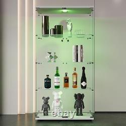 2 Doors LED Lights Glass Display Cabinet with4 Tier Shelve, Toy Collectibles Rack