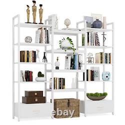 2 Drawers Etagere Bookcase Open Display Storage for Home Office 5-Tier Bookshelf