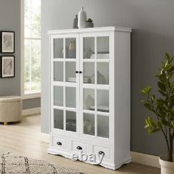 2 Glass Doors Storage Curio Display Cabinet With Adjustable Shelves & 3 Drawers