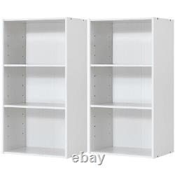 2 PCS 3 Tier Open Shelf Bookcase Multi-functional Storage Display Cabinet White