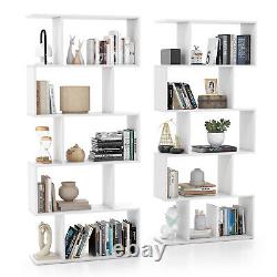 2 PCS 5-Tier Bookshelf Geometric S-Shaped Bookcase Room Divider Storage Display