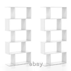 2 PCS 5-Tier Bookshelf Geometric S-Shaped Bookcase Room Divider Storage Display