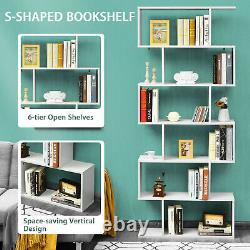 2 PCS 6 Tier S-Shaped Bookshelf Storage Display Bookcase Z-Shelf White