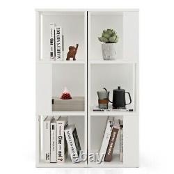 2 Pcs 6 Cube Wood Bookshelf 3-Tier Display Storage Rack for Home Office White