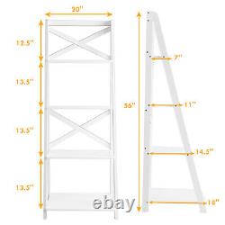 2-Set Ladder Bookshelf 4-Tier Storage Display Plant Leaning Home& Office White