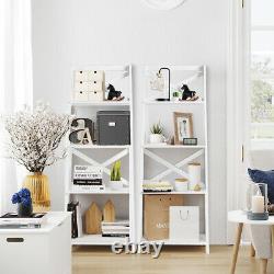 2-Set Ladder Bookshelf 4-Tier Storage Display Plant Leaning Home& Office White
