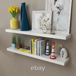 2 White MDF Floating Wall Display Shelves Book/DVD Storage Cabinet Livingroom