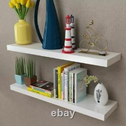 2 White MDF Floating Wall Display Shelves Book/DVD Storage US Stock