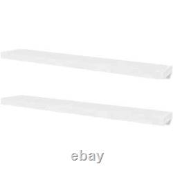 2 White Mdf Floating Wall Display Shelves Book/Dvd Storage