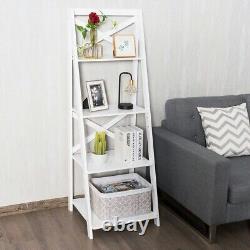 2PCS A-shaped 4-Tier Ladder Bookcase Storage Bookshelf Display Plant Shelf White
