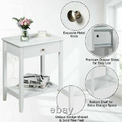 2PCS Nightstand End Table Storage Display Bedroom Furniture Drawer Shelf White