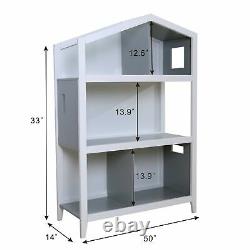 3-Shelf Wood Bookcase White & Grey Bookshelf Storage Display Bookshelf Cabinet