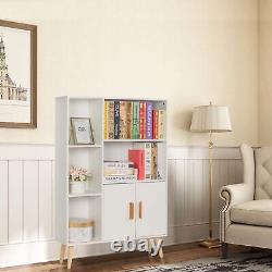 3-Shelf Wood Bookcase with Doors Storage Display Cabinet Bookshelf Home Office