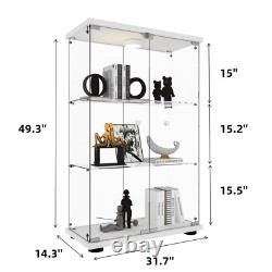 3 Shelves Glass Display Cabinet WithLED Light 2 Doors White Storage Case For Curio