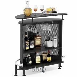 3 Tier Bar Unit with Metal Mesh Front in Black/ White Liquor Display Bar Storage