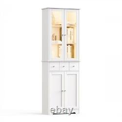3 Tier Bookshelf Large Storage Cabinet, Home Office Organizer LED Display Cabinet