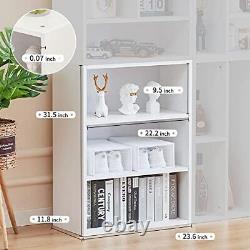 3 Tier Bookshelf, Small Storage Shelves, Wood Open Display 3 Tier Shelf, White