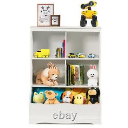 3-Tier Children's Multi-Use Bookcase Toy Storage Display Bin Floor Cabinet White