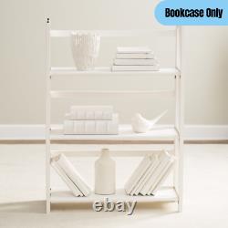 3-Tier Folding Stackable Shelf Bookcase Solid Pine Wood Display Storage White
