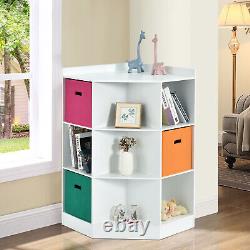 3-Tier Kids Storage Shelf Cubes 3-Basket Corner Display Cabinet Organizer White