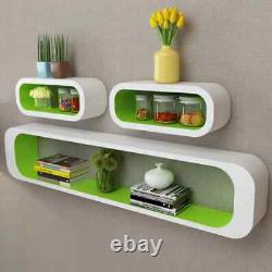 3 White-Green MDF Floating Wall Display Shelf Cubes Book/DVD Storage vidaXL