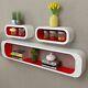3 White-red Mdf Floating Wall Display Shelf Cubes Book/dvd Storage