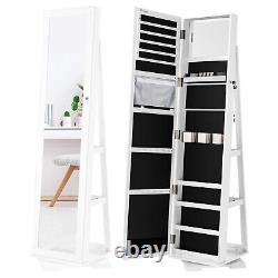 3-in-1 White Jewelry Organizer Cabinet Lockable Armoire withMirror Storage Shelves