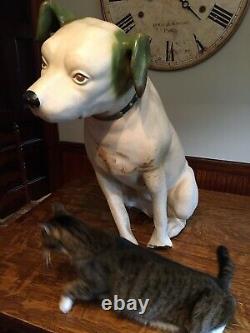 34 Original Antique Paper Mache Rca Victor Nipper Dog Store Display Green Ears
