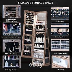 360° LED Jewelry Cabinet, Armoire with Full Length Mirror & Bottom Drawer & Shelf
