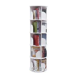 360° Rotating 5-Tier Bookshelf Book Storage Shelf Display Rack Bookcase White