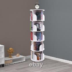 360° Rotating 5-Tier Bookshelf Book Storage Shelf Display Rack Bookcase White