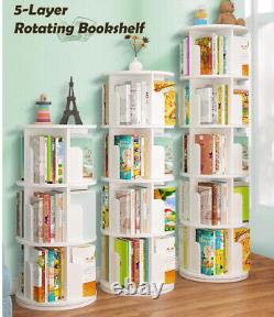 360° Rotating 5 Tiers Bookshelf Bookcase Storage Shelf Freestanding Display Rack