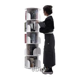 360° Rotating Bookshelf 5 Layers Bookcase Storage Shelf Display Rack White US