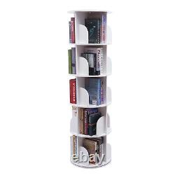 360° Rotating Bookshelf 5 Layers Bookcase Storage Shelf Display Rack White US