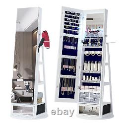360° Swivel Jewelry Cabinet with Lights, Full Length Mirror Foldable Makeup Shelf