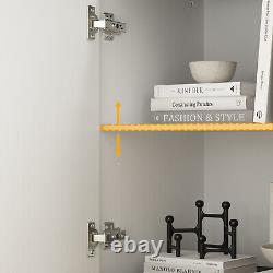 4 Door Cabinet Storage Cupboard Sideboard Living Room Display Modern Chest White