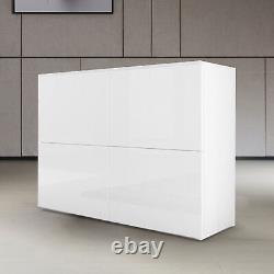 4 Door Storage Cabinet White High Gloss Front Sideboard Display Cupboard Modern