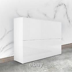 4 Door Storage Cabinet White High Gloss Front Sideboard Display Cupboard Modern