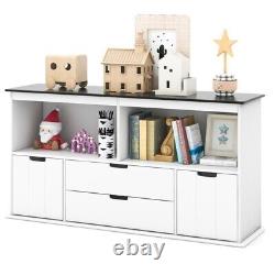 4-Drawer Kids Toys Storage Organizer Toddler Wooden Cabinet Open Display Shelves