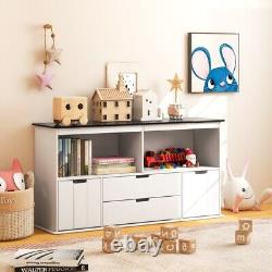 4-Drawer Kids Toys Storage Organizer Toddler Wooden Cabinet Open Display Shelves