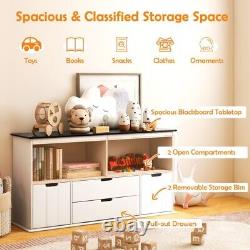 4-Drawer Kids Toys Storage Organizer Toddler Wooden Cabinet Open Display Shelves