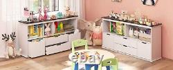 4-Drawer Kids Toys Storage Organizer Toddler Wooden Cabinet Open Display Shelves